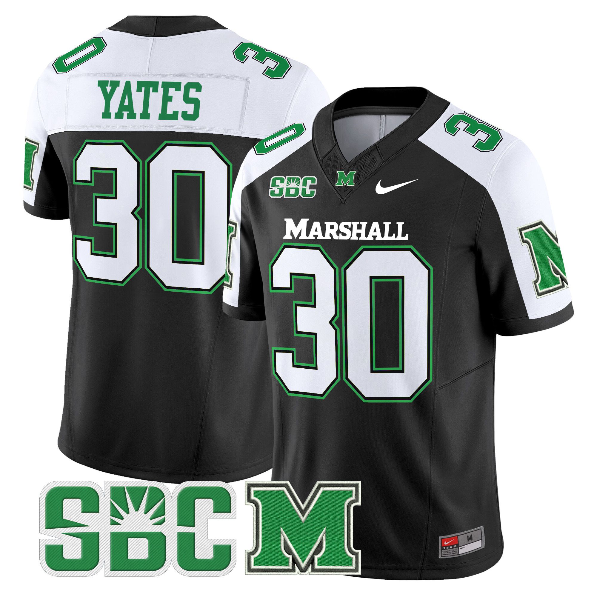 Men Marshall Thundering Herd #30 Yates Black Nike 2024 Vapor Limited NCAA Jersey